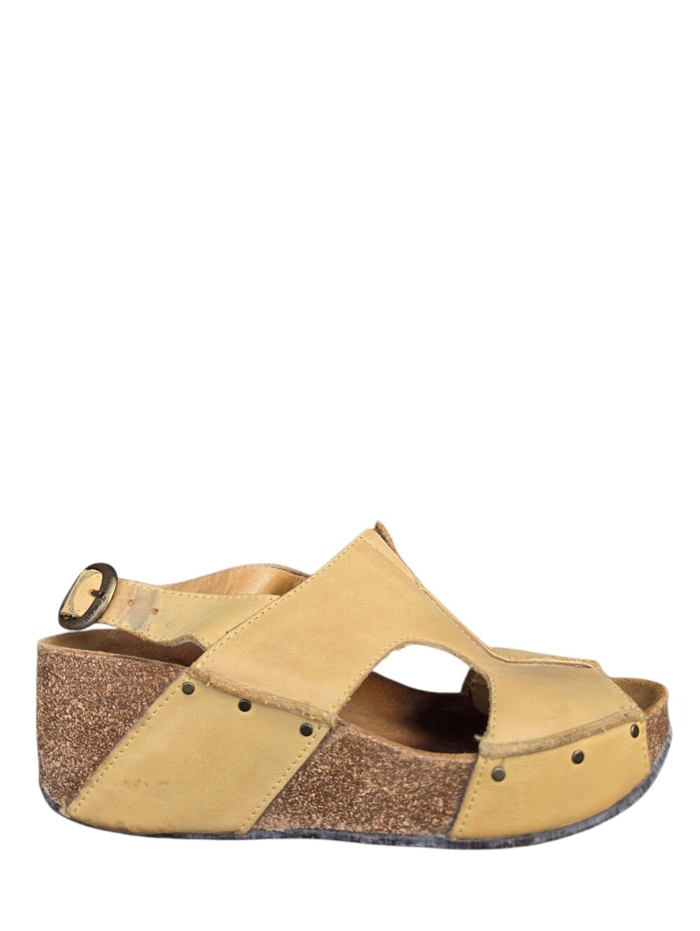 Sergio Tomani Leather Slingback Cork Wedge Sandals - Size 39 (US 8 - 8.5)